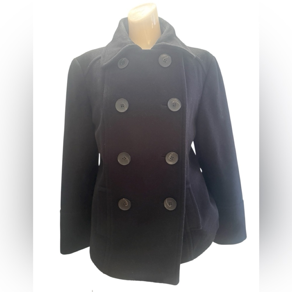 Zara Basic Women’s Peacoat Jacket Wool Blend Black Size L